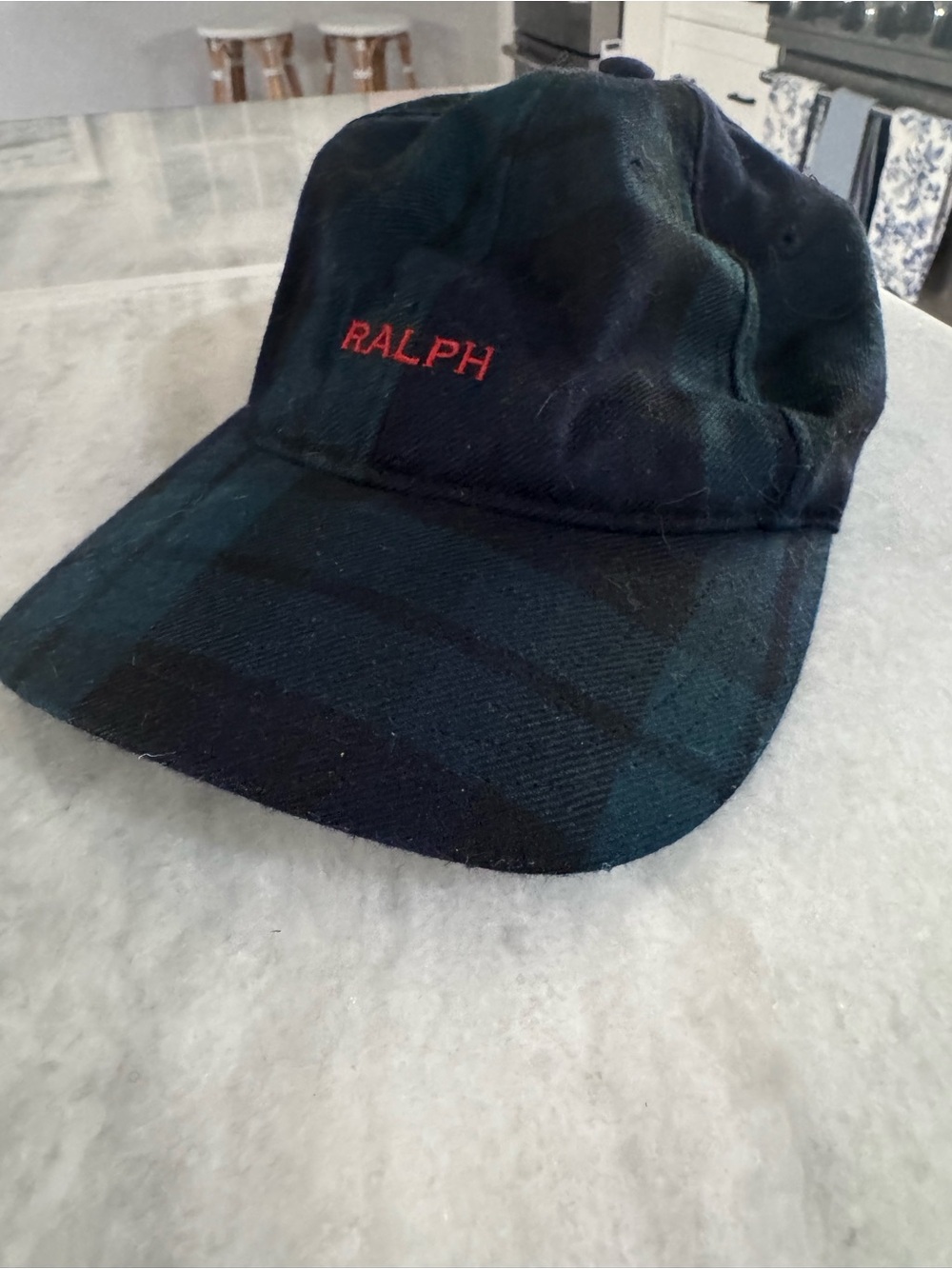 Rare wool Ralph Lauren Dark Green/Black Plaid Cap with Red 'RALPH' Embroidery